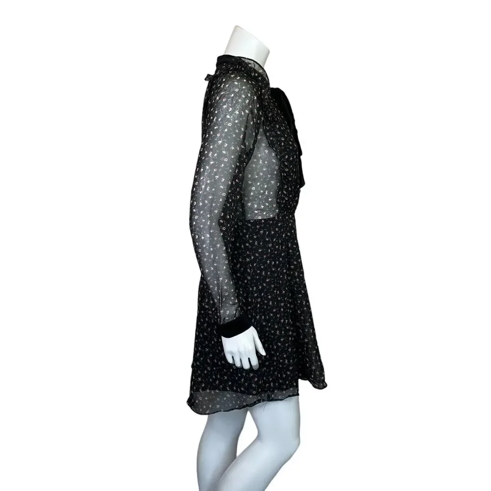 Lush | Women's Black/Floral Print Sheer Side/Sleeve Dress with Tags | Size: L - Picture 6 of 9